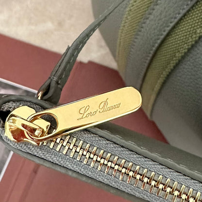LORO PIANA SMALL 21 BALE BAG IN BASIL GREEN GRAINED CALFSKIN WITH GOLD HARDWARE