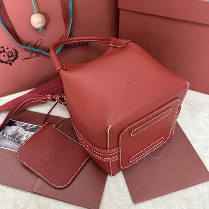 LORO PIANA SMALL 21 BALE BAG IN MARS RED GRAINED CALFSKIN WITH GOLD HARDWARE