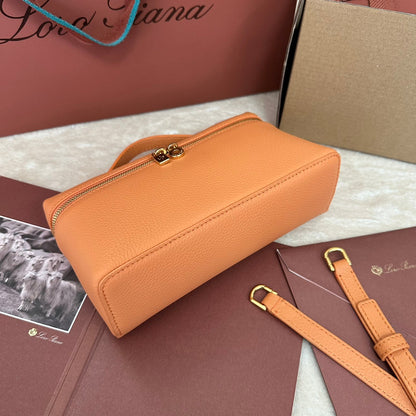 LORO PIANA EXTRA POCKET L19 IN MANGO ORANGE GRAINED CALFSKIN WITH GOLD HARDWARE