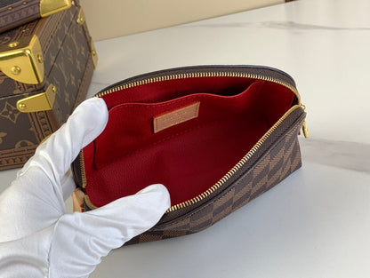 LOUIS VUITTON COSMETIC POUCH PM 19 IN BROWN DAMIER EBENE CANVAS