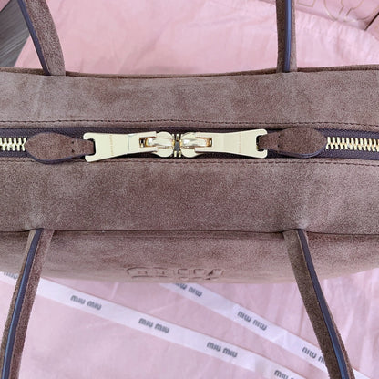 MIU MIU BEAU TOP HANDLE BAG 34 IN BROWN SUEDE