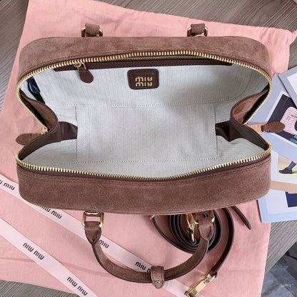 MIU MIU ARCADIE BAG 27 IN PENNY BROWN SUEDE GOLD HARDWARE