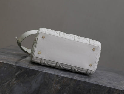 DIOR LADY BAG 24 IN WHITE GRAPHIC CANNAGE CALFSKIN PALE GOLD-FINISH METAL CHARMS