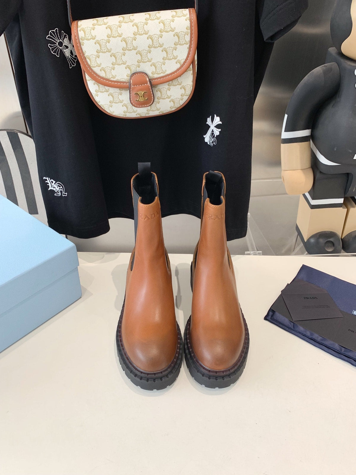 PRADA ANKLE BOOTS IN CINNAMON BROWN CALFSKIN