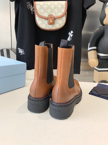 PRADA ANKLE BOOTS IN CINNAMON BROWN CALFSKIN