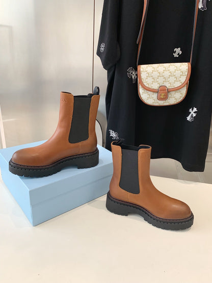 PRADA ANKLE BOOTS IN CINNAMON BROWN CALFSKIN