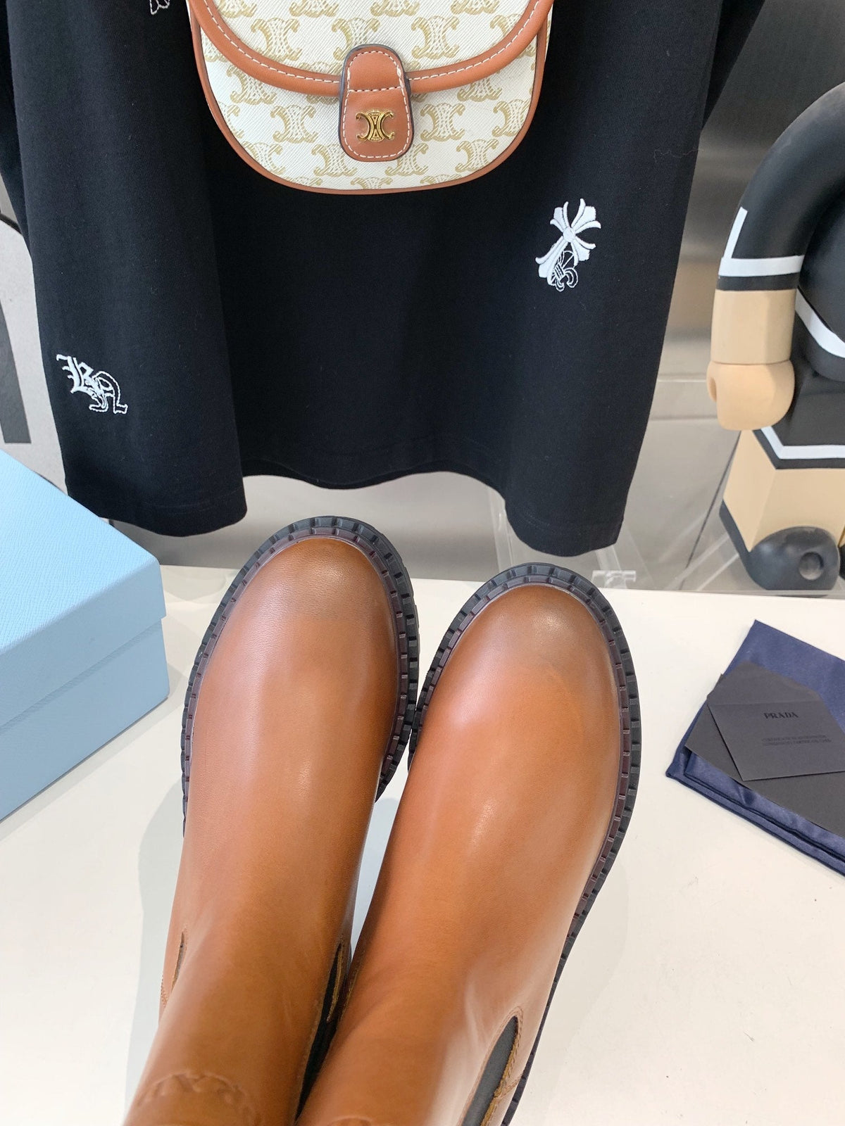 PRADA ANKLE BOOTS IN CINNAMON BROWN CALFSKIN