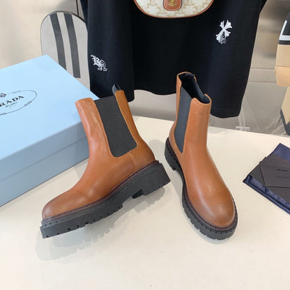 PRADA ANKLE BOOTS IN CINNAMON BROWN CALFSKIN
