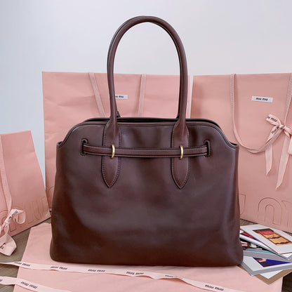 MIU MIU AVENTURE NAPPA BAG 40 IN CHESTNUT LAMBSKIN GOLD HARDWARE