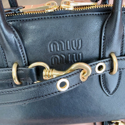 MIU MIU AVENTURE NAPPA BAG 33 IN BLACK LAMBSKIN GOLD HARDWARE