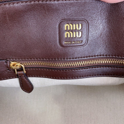 MIU MIU AVENTURE NAPPA BAG 28 IN CHESTNUT LAMBSKIN GOLD HARDWARE