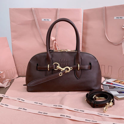 MIU MIU AVENTURE NAPPA BAG 28 IN CHESTNUT LAMBSKIN GOLD HARDWARE