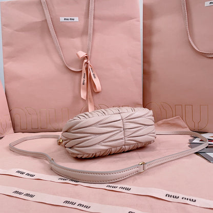 MIU MIU WANDER MATELASSÉ NAPPA MINI BAG 18 IN NUDE PINK LAMBSKIN