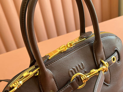 MIU MIU AVENTURE NAPPA BAG 33 IN CEDAR BROWN LAMBSKIN GOLD HARDWARE