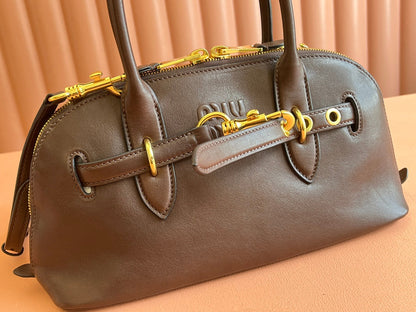 MIU MIU AVENTURE NAPPA BAG 33 IN CEDAR BROWN LAMBSKIN GOLD HARDWARE