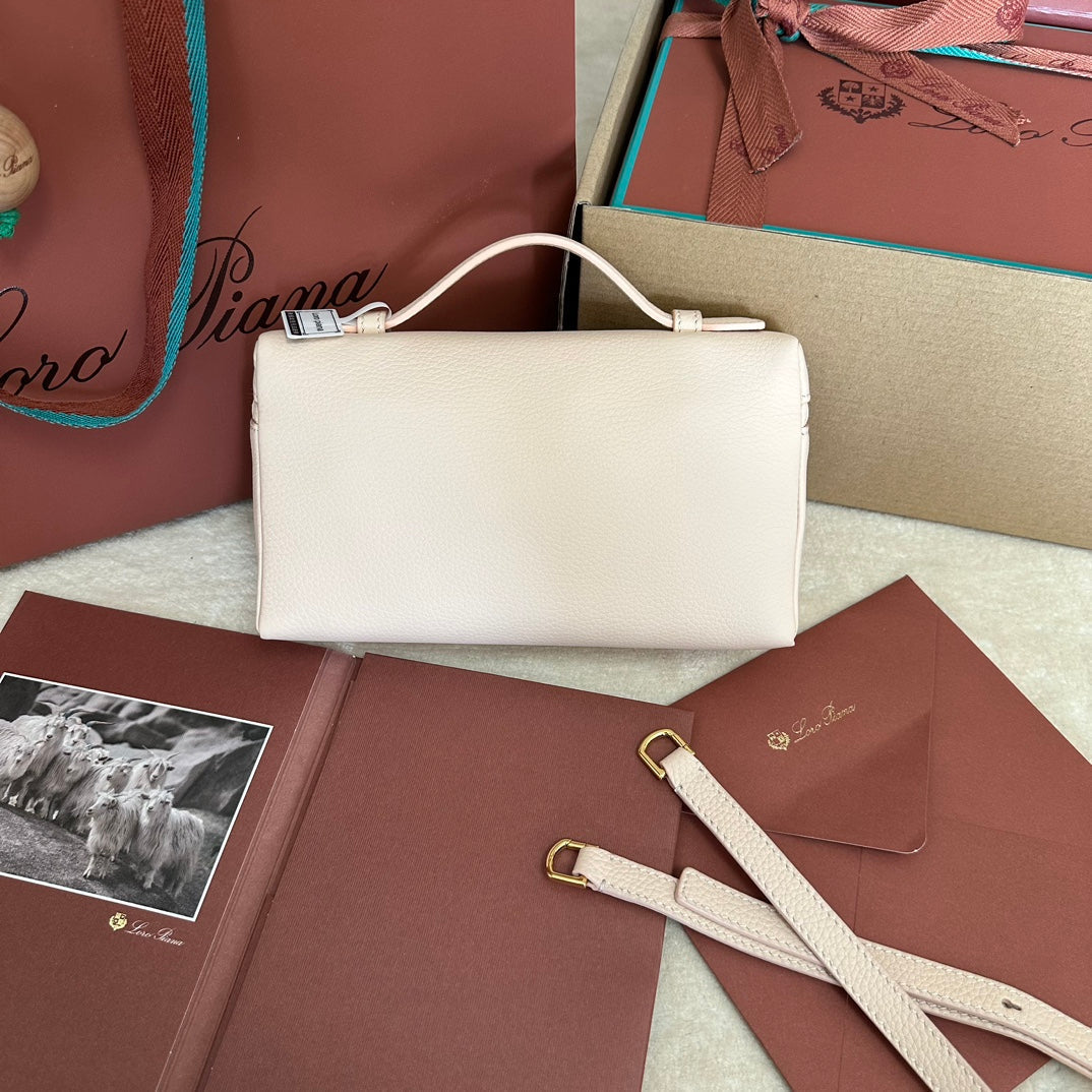 LORO PIANA EXTRA POCKET L19 IN LIGHT PINK CALFSKIN WITH GOLD HARDWARE