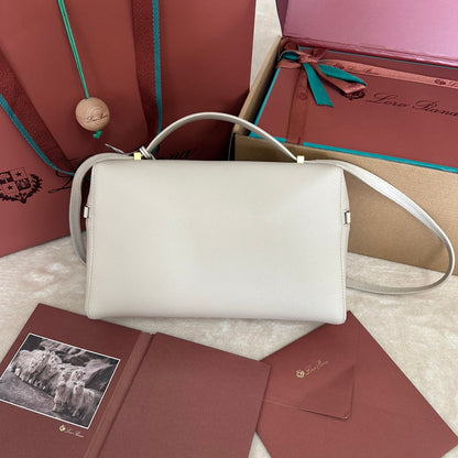 LORO PIANA EXTRA BAG L27 IN WHITE SMOOTH CALFSKIN WITH GOLD HARDWARE