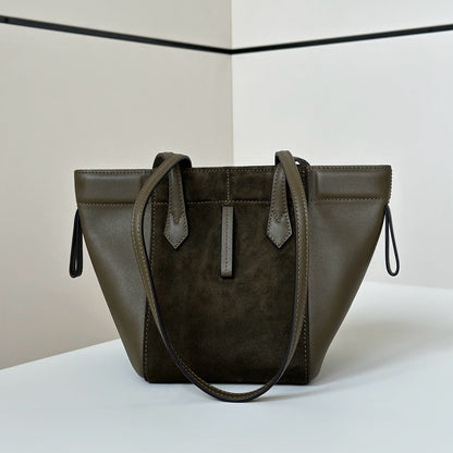 FENDI ORIGAMI MINI 19 IN ARMY GREEN LAMBSKIN AND SUEDE