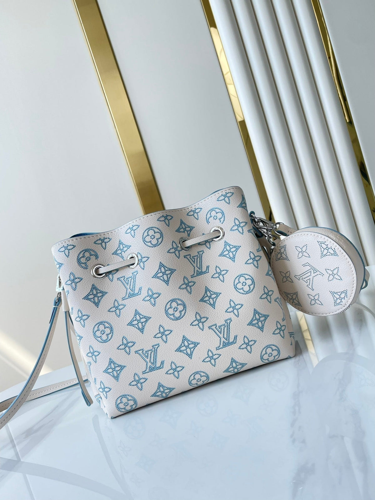 LOUIS VUITTON BELLA 22 IN WHITE PERFORATED CALFSKIN SILVER HARDWARE