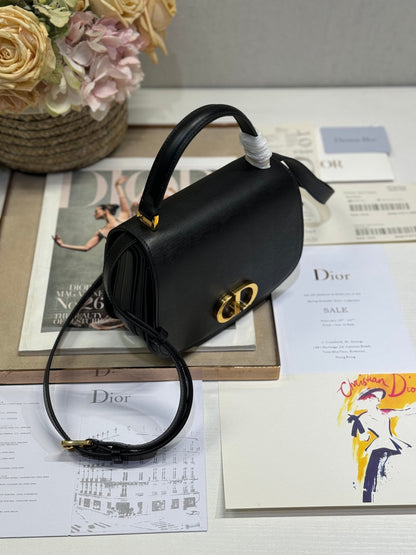DIOR SMALL 19 MONTAIGNE AVENUE TOP HANDLE BAG BLACK SMOOTH CALFSKIN