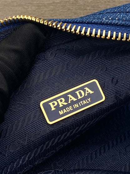 PRADA MINI BAG 14 IN AZURE BLUE DENIM GOLD HARDWARE