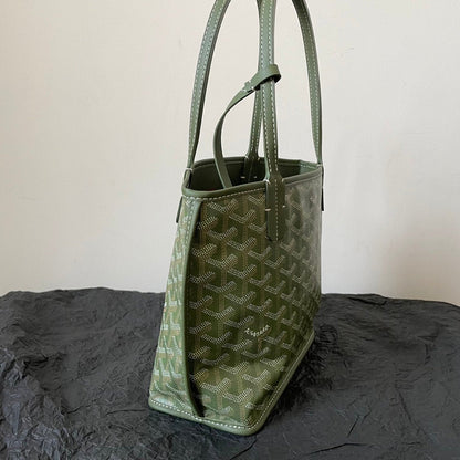 GOYARD ANJOU MINI BAG 20 IN WOODLAND GREEN GOYARDINE CANVAS AND CALFSKIN