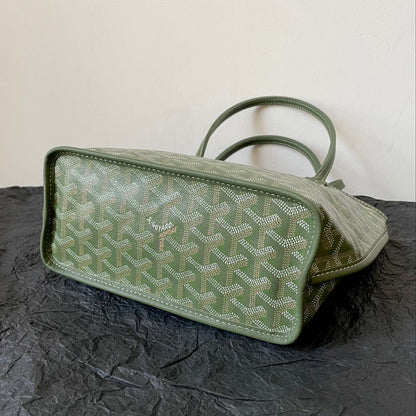 GOYARD ANJOU MINI BAG 20 IN WOODLAND GREEN GOYARDINE CANVAS AND CALFSKIN