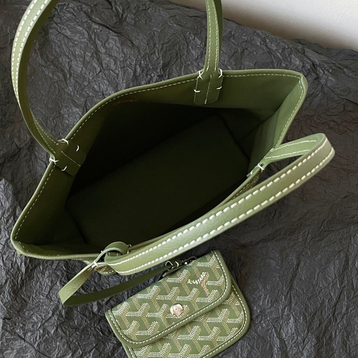 GOYARD ANJOU MINI BAG 20 IN WOODLAND GREEN GOYARDINE CANVAS AND CALFSKIN