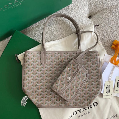 GOYARD ANJOU MINI BAG 20 IN GREY MIX GREEN GOYARDINE CANVAS AND CALFSKIN