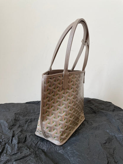 GOYARD ANJOU MINI BAG 20 IN GREY MIX GREEN GOYARDINE CANVAS AND CALFSKIN