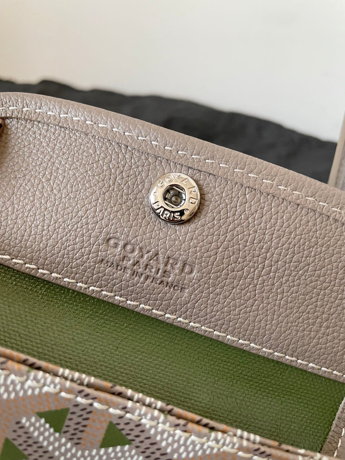GOYARD ANJOU MINI BAG 20 IN GREY MIX GREEN GOYARDINE CANVAS AND CALFSKIN