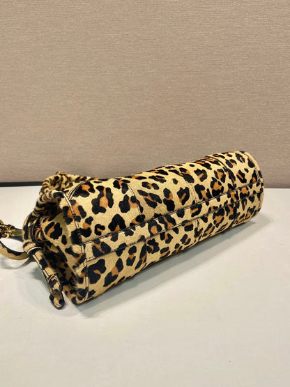 PRADA TOP HANDLE BAG 32 IN LEOPARD PRINT LEATHER