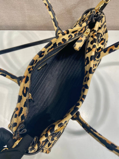 PRADA TOP HANDLE BAG 32 IN LEOPARD PRINT LEATHER
