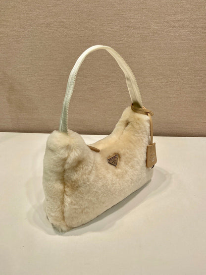 PRADA HOBO BAG 23 IN BEIGE RABBIT FUR
