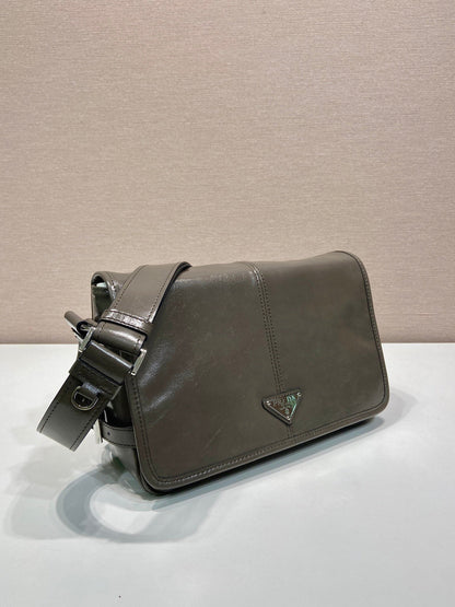 PRADA MESSENGER BAG 30 IN TROUT GRAY SOFT AND SHINY CALFSKIN