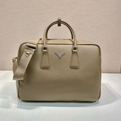 PRADA BRIEFCASE 40 IN DRIED MOSS GRAINED CALFSKIN