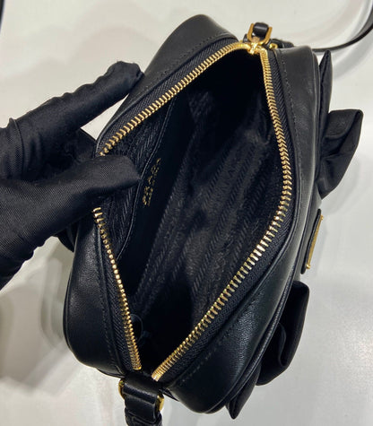 PRADA BOW BAG 18 IN BLACK RE-NYLON AND LAMBSKIN