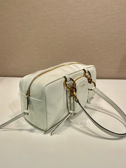 PRADA LARGE RECTANGULAR BAG 30 IN WHITE OIL WAX LAMBSKIN GOLD HARDWARE
