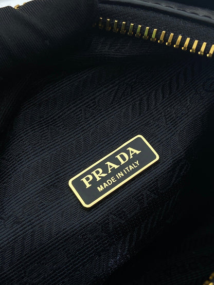 PRADA SMALL RECTANGULAR BAG 14 IN BLACK OIL WAX LAMBSKIN GOLD HARDWARE