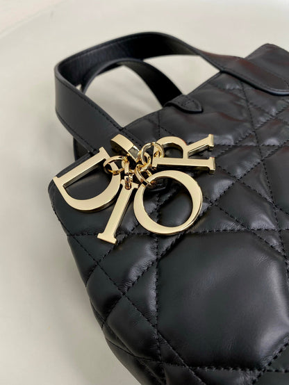 DIOR MINI TOUJOURS BUCKET BAG 18 IN BLACK CANNAGE CALFSKIN