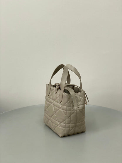 DIOR MINI TOUJOURS BUCKET BAG 18 IN BEIGE CANNAGE CALFSKIN