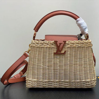 LOUIS VUITTON LV 25S CAPUCINES BB BAG 27 PINIC IN TAN CALFSKIN GOLD HARDWARE