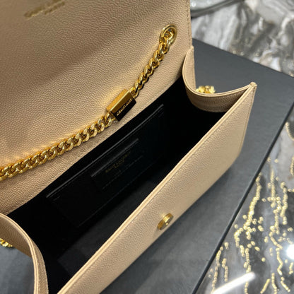 SAINT LAURENT KATE SMALL TASSEL BAG IN SATIN BEIGE