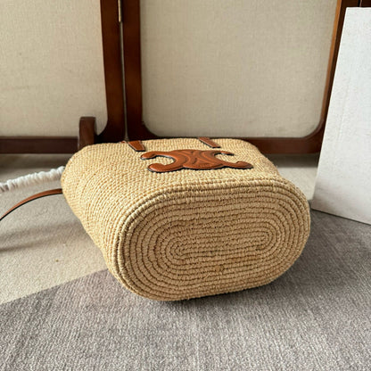 CELINE TEEN SUPPLE  CLASSIC PANIER IN RAFFIA AND CALFSKIN TAN