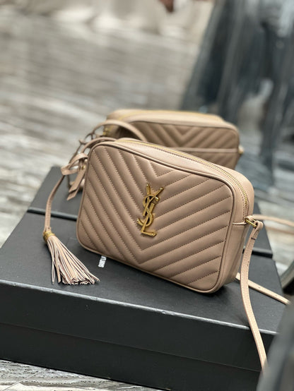 SAINT LAURENT LOU 23 CAMERA BAG BEIGE IN QUILTED LEATHER GOLD HARDWARE
