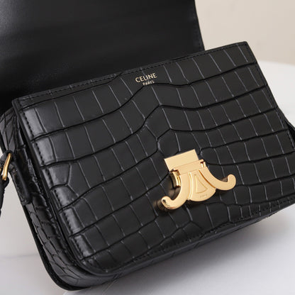 CELINE TRIOMPHE TEEN 18 BLACK ALLIGATOR SKIN