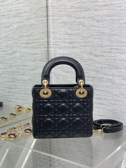 DIOR SMALL 20 LADY BAG IN BLACK MACROCANNAGE LAMBSKIN WITH GOLD HARDWARE