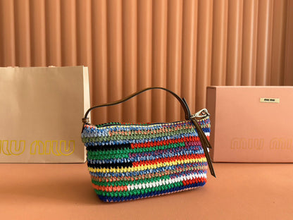 MIU MIU CROCHET TOTE BAG 25 IN MULTICOLORED WOVEN RAFFIA