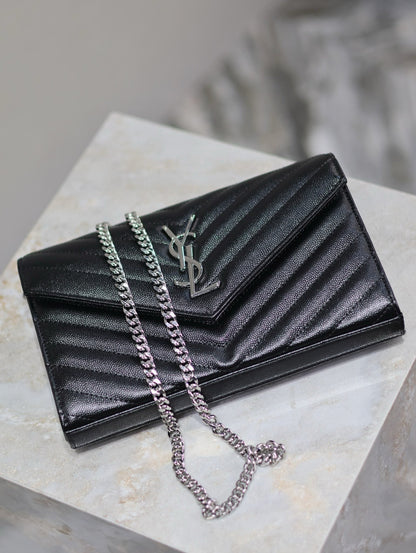 SAINT LAURENT WOC 23 IN BLACK CAVIAR LAMBSKIN SILVER HARDWARE