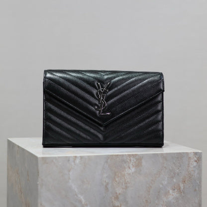 SAINT LAURENT WOC 23 IN BLACK CAVIAR LAMBSKIN SILVER HARDWARE